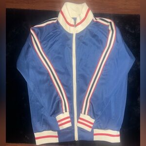 Men's Blue Lightweight Track Jacket with Stripe Trim